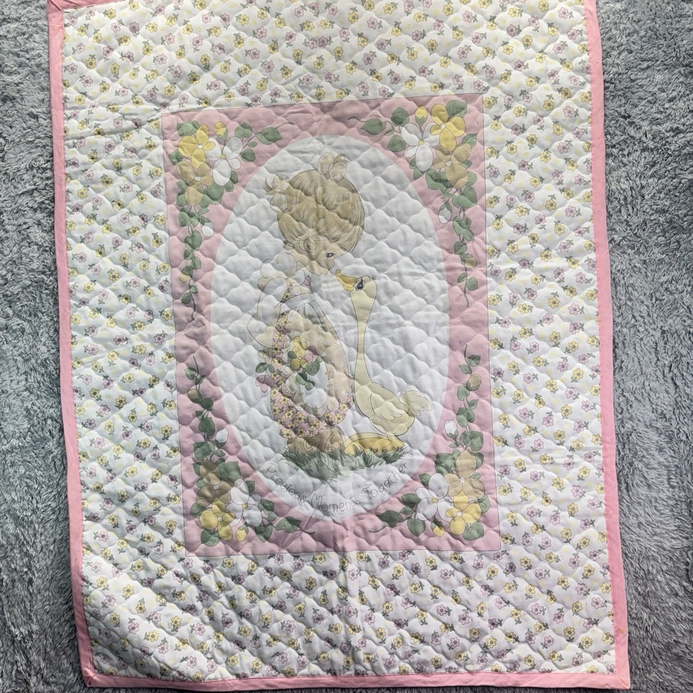 Precious Moments Flower Girl Child Kid Goose Baby Quilt Comforter Blanket Pink - Picture 2 of 13